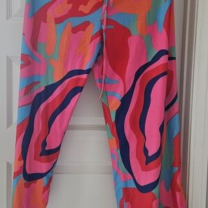 Vibrant Abstract Print Lounge Pants - Pink & Blue